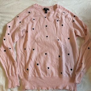 Aqua pink cashmere sweater with hearts